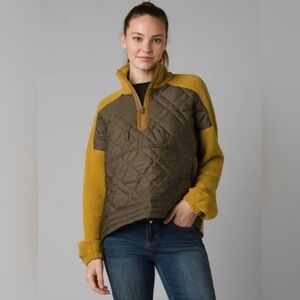 Prana Women’s Ivy Glen Quilted Pullover Jacket - Olive and Mustard - Size S